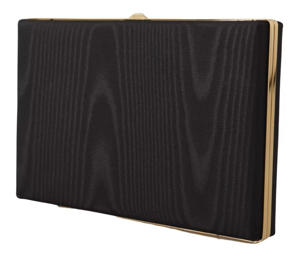 Dolce & Gabbana Black Silk Gold Frame Clutch Evening Party Handbag